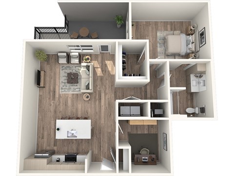 Floor plan for 1 bed, 1 bath, 1045 sqft